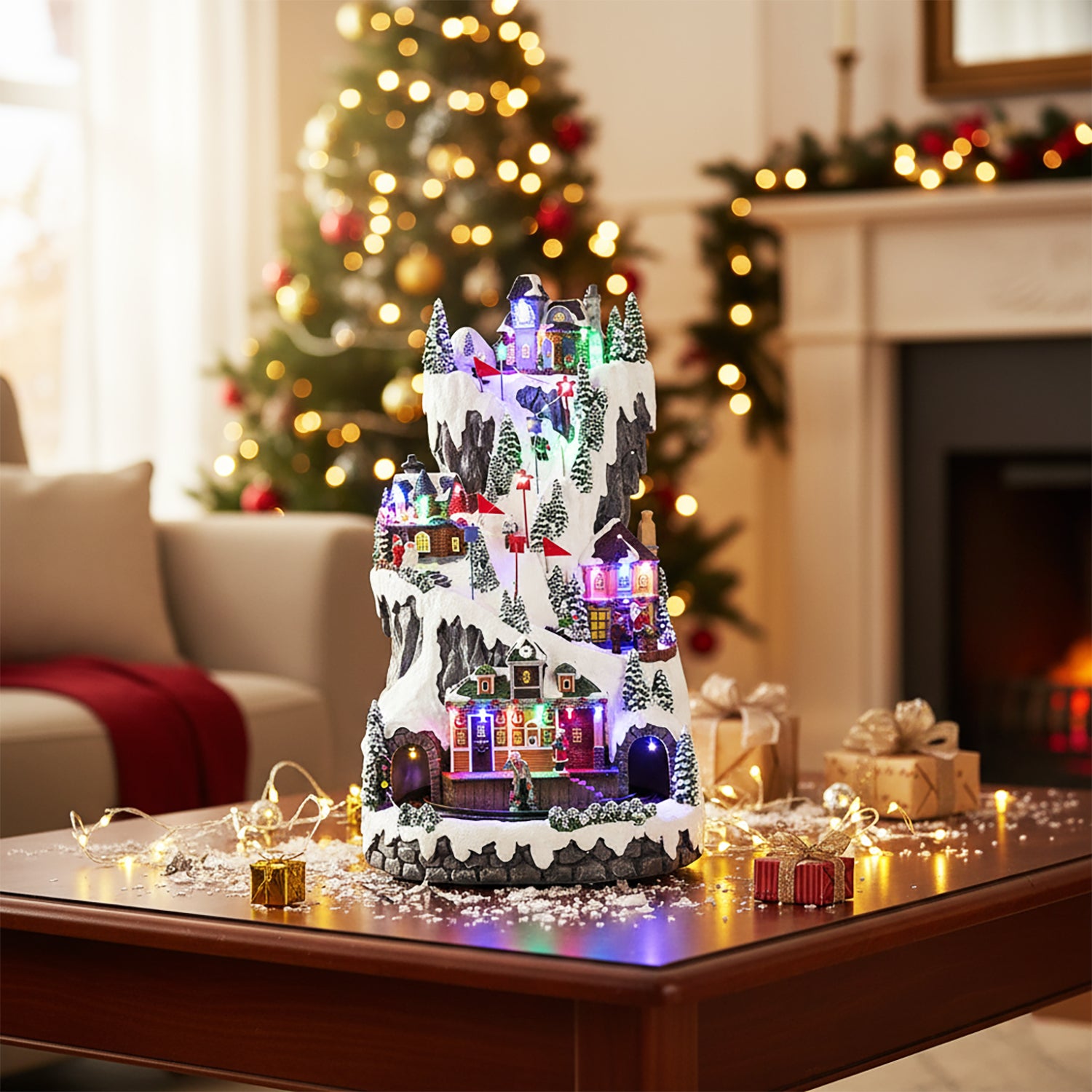 VESTIAMO CASA GRAN NATALE - Villaggio Natalizio con Pista Innevata e Luci LED h52x35x31 cm